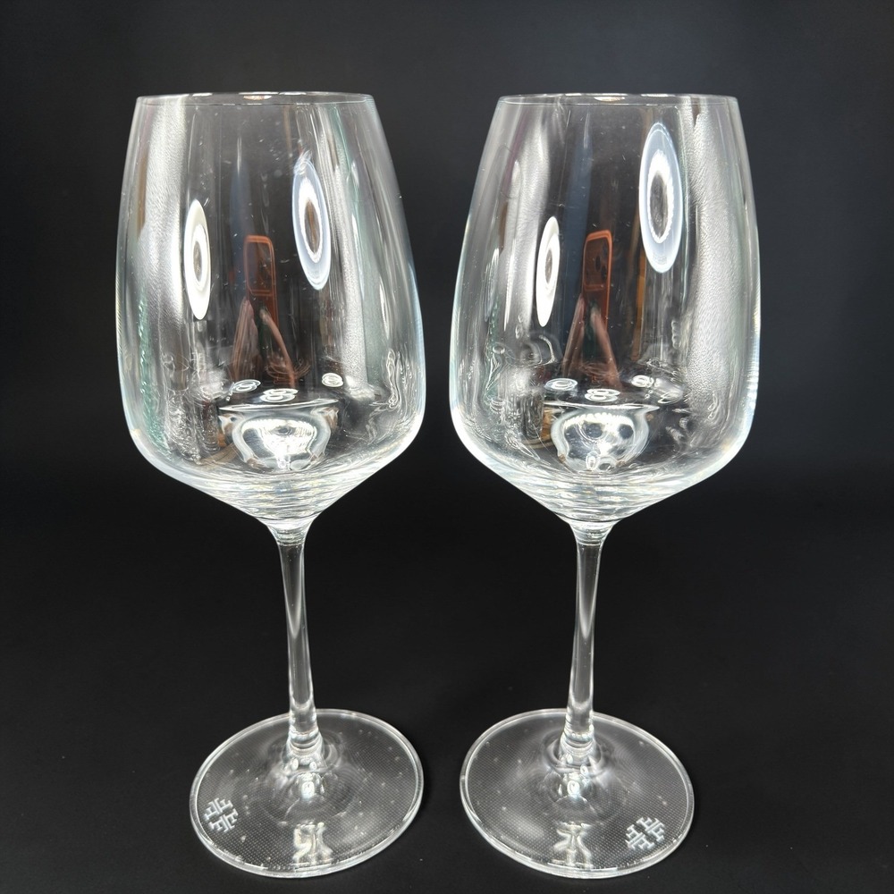 Fitz and Floyd Wine Glasses Set of 2 Clear Crystal Etched Logo Stemware Cups Set